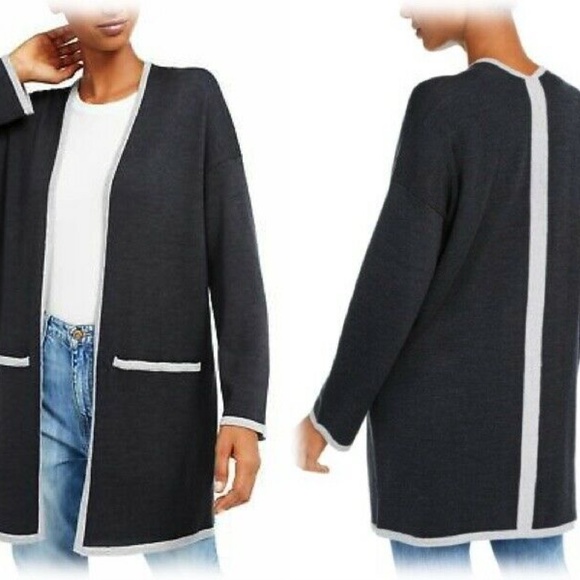 NWT 368.00 EILEEN FISHER MERINO WOOL CARDIGAN CHARCOAL Jacket - Picture 2 of 5